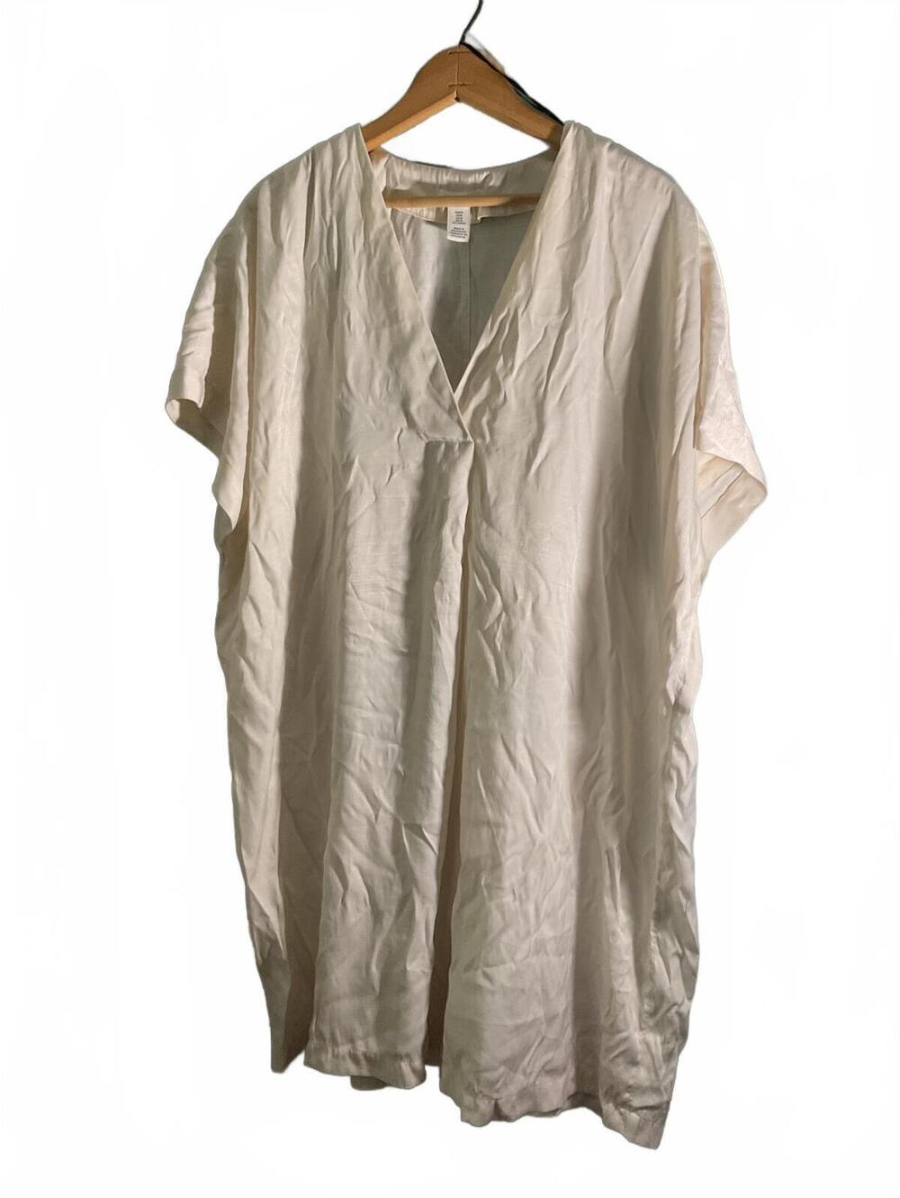 H&M Cream V-Neck Textured  Loose Fit Dress Sz M